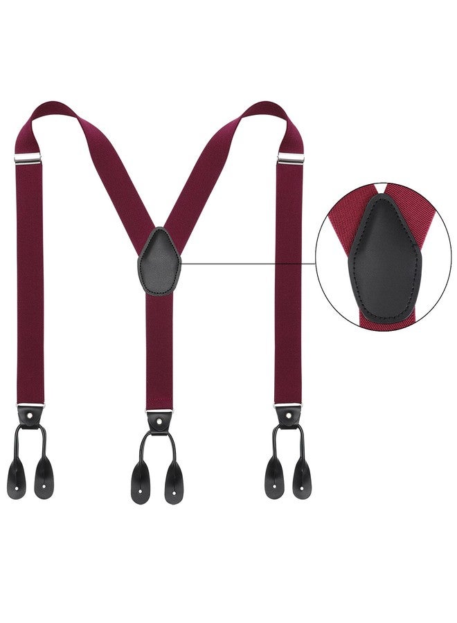 كاجير حمالات كاجير الرجالية القابلة للتعديل ذات الأطراف المزودة بأزرار - حمالات توكسيدو مرنة على شكل حرف Y مع أطراف من الجلد المتين بأزرار (لون أحمر خمري) - Image 2